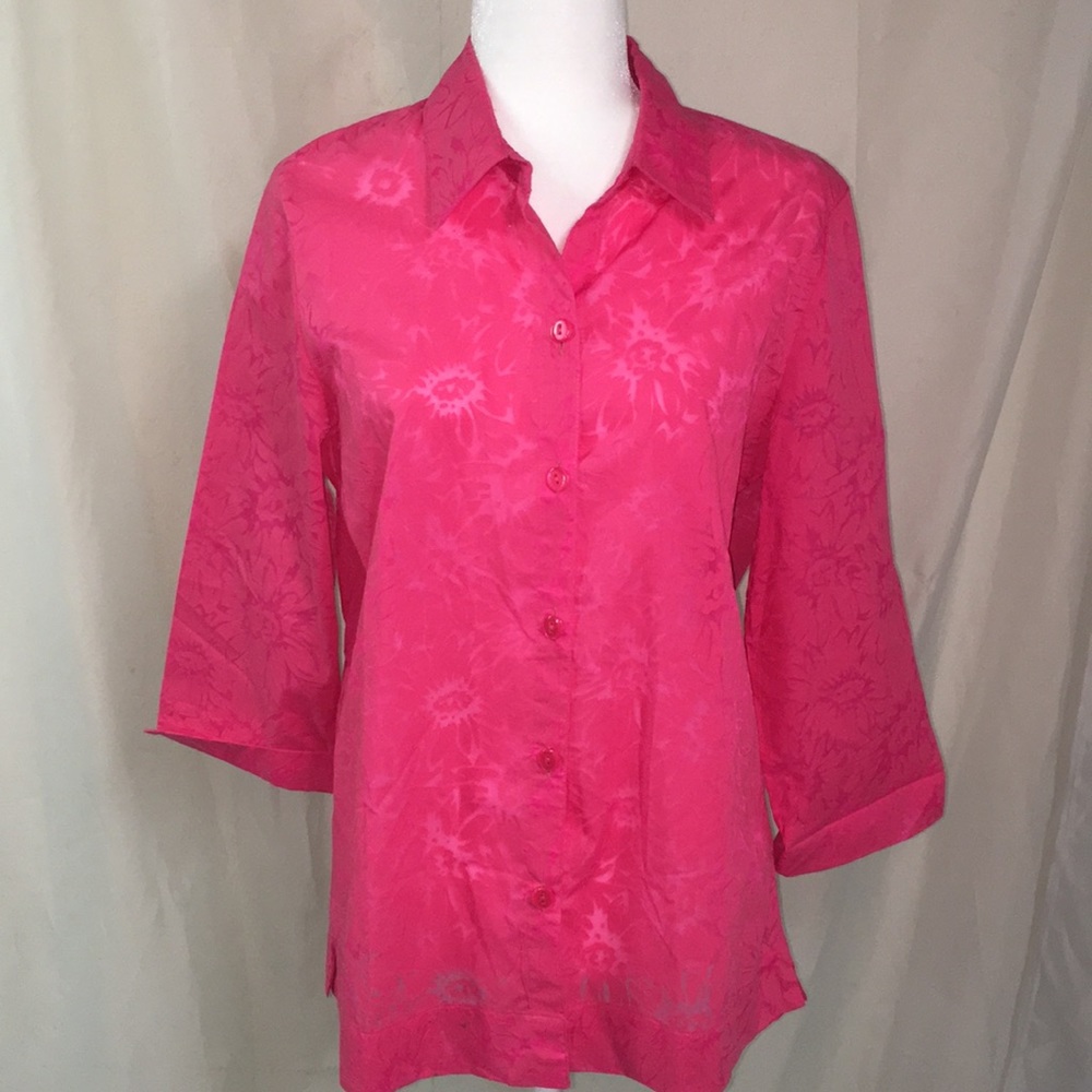 Sag Harbor pink floral cuffed sleeve button up XL